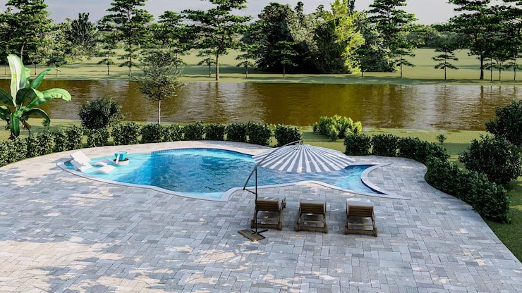 Honed Aggregate Around Pool